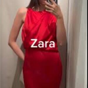 ZARA Elegant Red Sleeveless Satin Dress